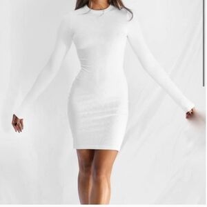 All Things Golden White Rib Long Sleeve Mini Dress size Small